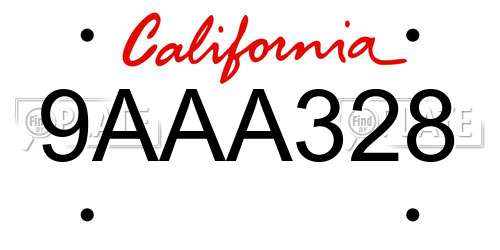 9AAA328 California License Plate