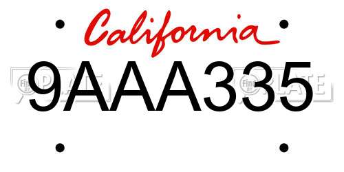 9AAA335 California License Plate