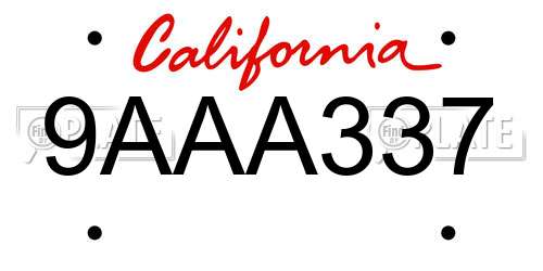 9AAA337 California License Plate