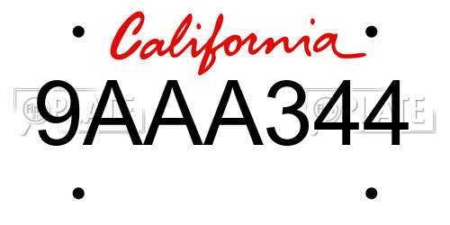 9AAA344 California License Plate