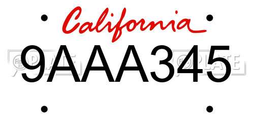 9AAA345 California License Plate