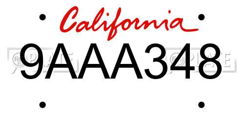 9AAA348 California License Plate