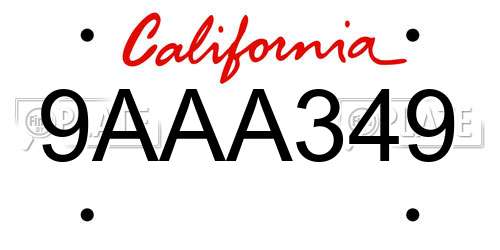 9AAA349 California License Plate