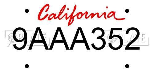 9AAA352 California License Plate