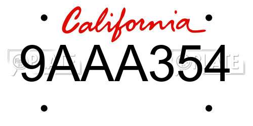 9AAA354 California License Plate