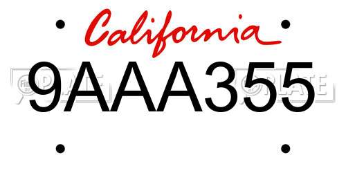 9AAA355 California License Plate