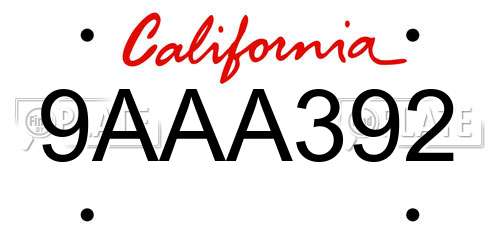 9AAA392 California License Plate