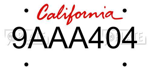 9AAA404 California License Plate