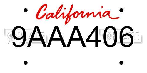 9AAA406 California License Plate