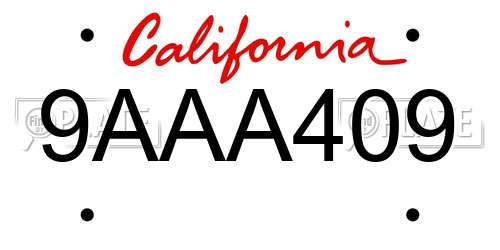 9AAA409 California License Plate