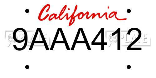 9AAA412 California License Plate