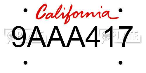 9AAA417 California License Plate