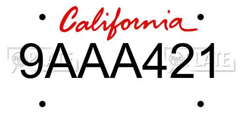 9AAA421 California License Plate