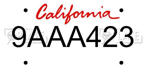 9AAA423 California License Plate