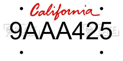 9AAA425 California License Plate