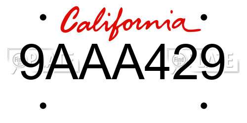 9AAA429 California License Plate