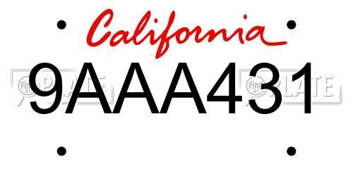 9AAA431 California License Plate