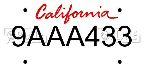 9AAA433 California License Plate