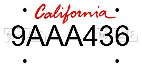 9AAA436 California License Plate