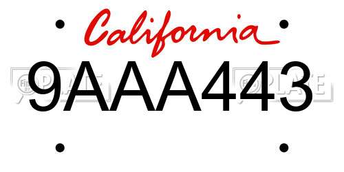9AAA443 California License Plate