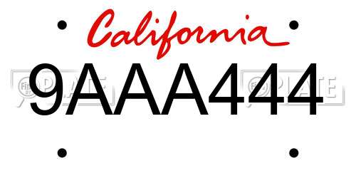 9AAA444 California License Plate
