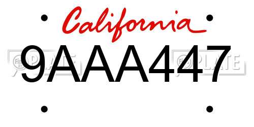 9AAA447 California License Plate