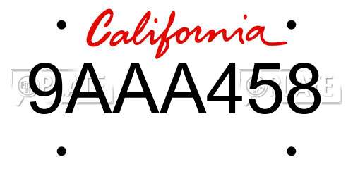 9AAA458 California License Plate
