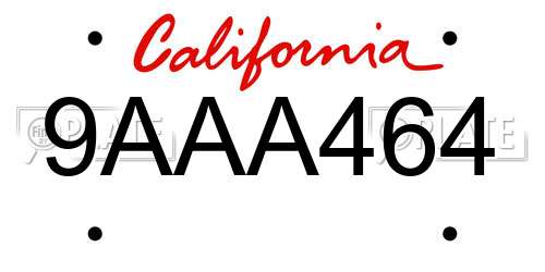 9AAA464 California License Plate