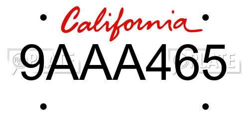 9AAA465 California License Plate