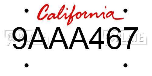 9AAA467 California License Plate