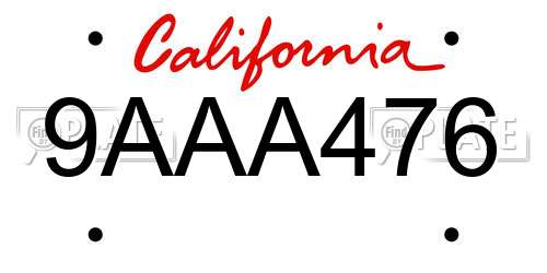 9AAA476 California License Plate