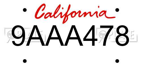 9AAA478 California License Plate