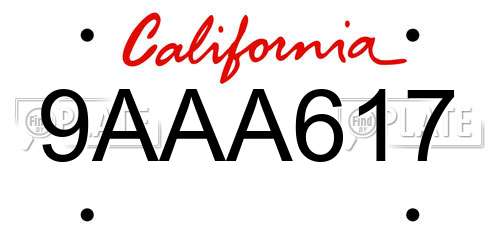 9AAA617 California License Plate