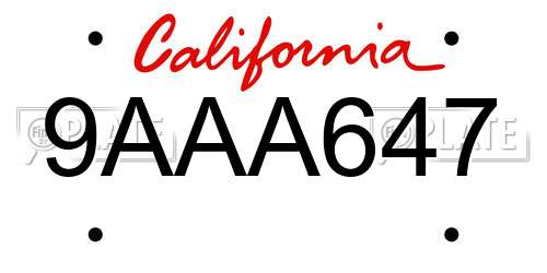 9AAA647 California License Plate