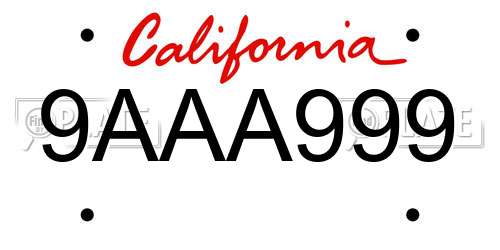 9AAA999 California License Plate