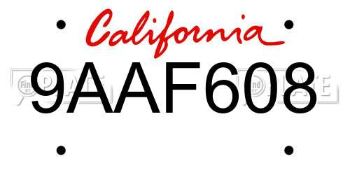 9AAF608 California License Plate