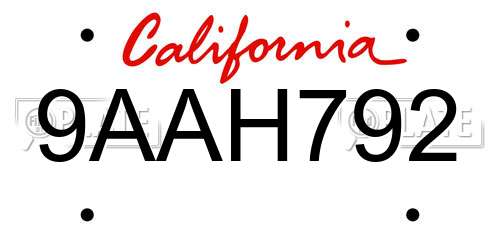 9AAH792 California License Plate