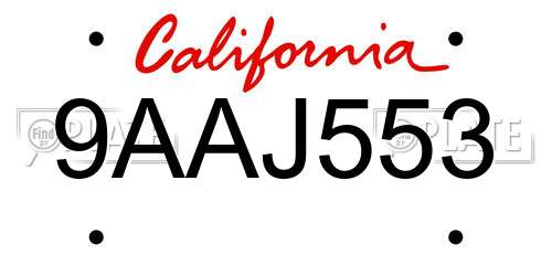 9AAJ553 California License Plate