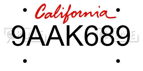 9AAK689 California License Plate