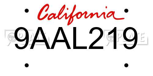 9AAL219 California License Plate