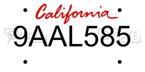 9AAL585 California License Plate