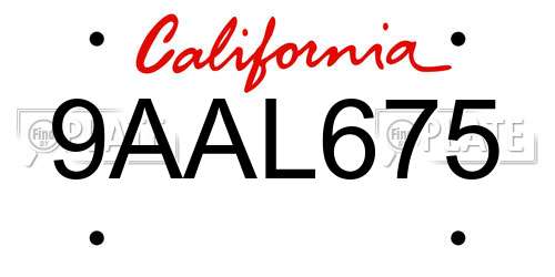 9AAL675 California License Plate