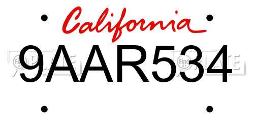 9AAR534 California License Plate