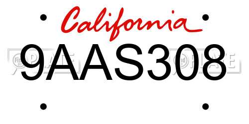 9AAS308 California License Plate