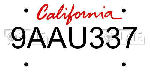 9AAU337 California License Plate