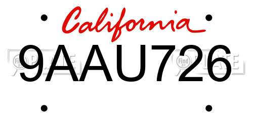 9AAU726 California License Plate