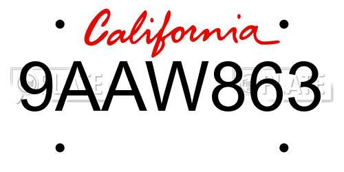 9AAW863 California License Plate