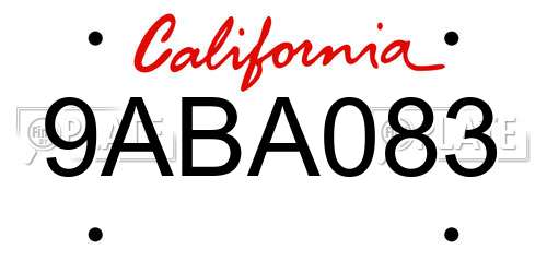 9ABA083 California License Plate