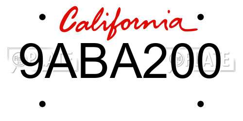 9ABA200 California License Plate