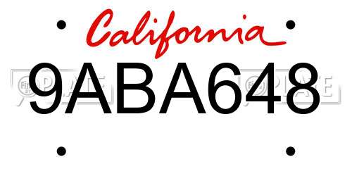 9ABA648 California License Plate